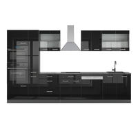 KÜCHENZEILE R-Line Schwarz Hochglanz/Anthrazit 350 cm mit Hochschrank ohne AP - Schwarz Hochglanz/Anthrazit, Holzwerkstoff (350/81.6/46cm) - Vicco