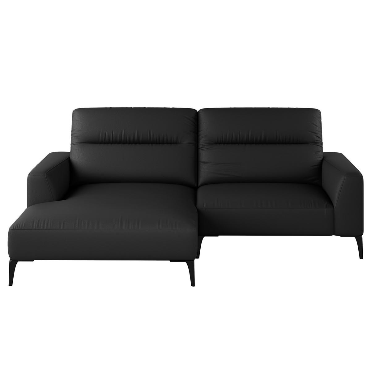 1,5-SITZER ECKSOFA mit Longchair - Schwarz, Leder/Metall (232/180cm) - home24
