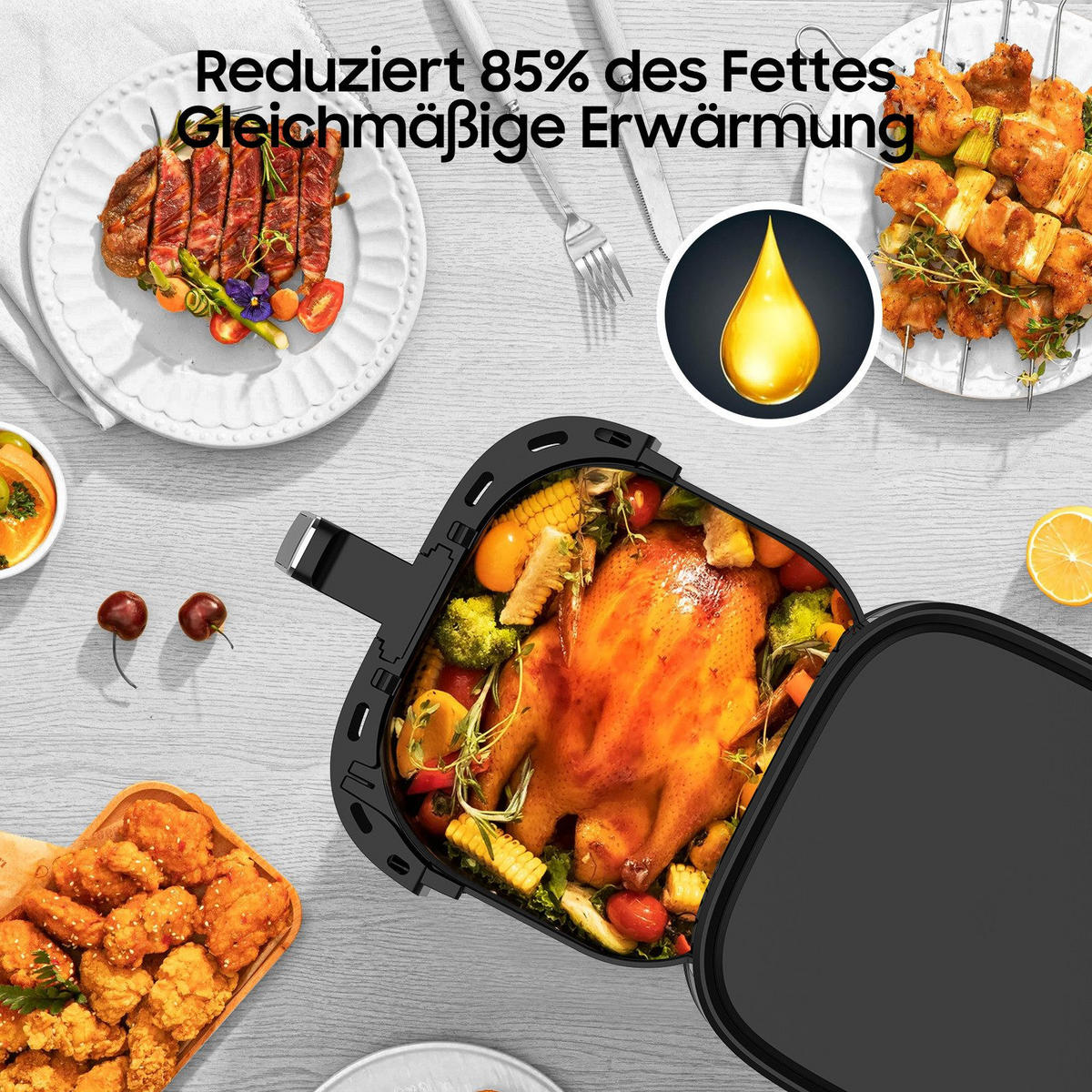 HEISSLUFTFRITTEUSE 6.5L - Schwarz, Metall (33/35/27cm) - Aimax