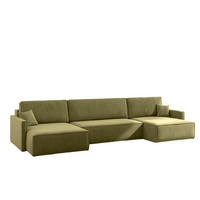 ECKSOFA Carlos U-Form Mit Schlaffunktion Und Bettkasten Stoff Salvador Olive - Olivgrün, Holz (348/142cm) - Kaiser Möbel