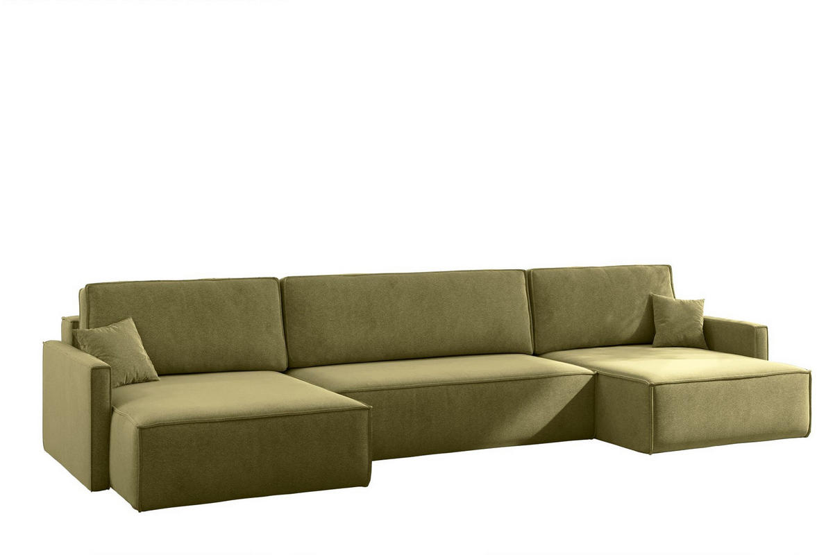 ECKSOFA Carlos U-Form Mit Schlaffunktion Und Bettkasten Stoff Salvador Olive - Olivgrün, Holz (348/142cm) - Kaiser Möbel