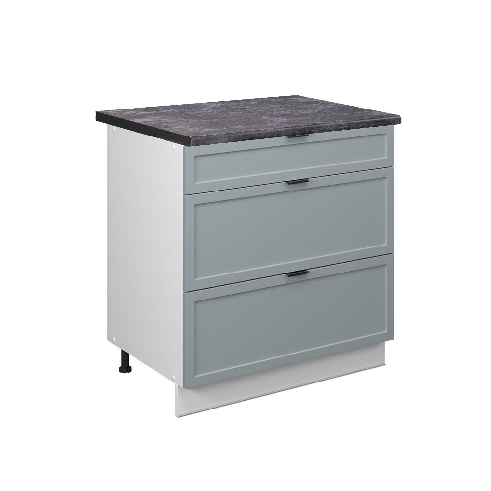 KÜCHENUNTERSCHRANK Fame-Line Hellblau-grau 80 cm mit 3 Schubladen AP Anthrazit - Blaugrau/Weiß, Holzwerkstoff (80/82/60cm) - Vicco