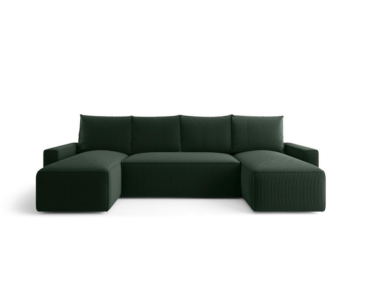 WOHNLANDSCHAFT mit Schlaffunktion SAVIO U Poso 14 - Dunkelgrün, Textil (300/75/140cm) - Bedante