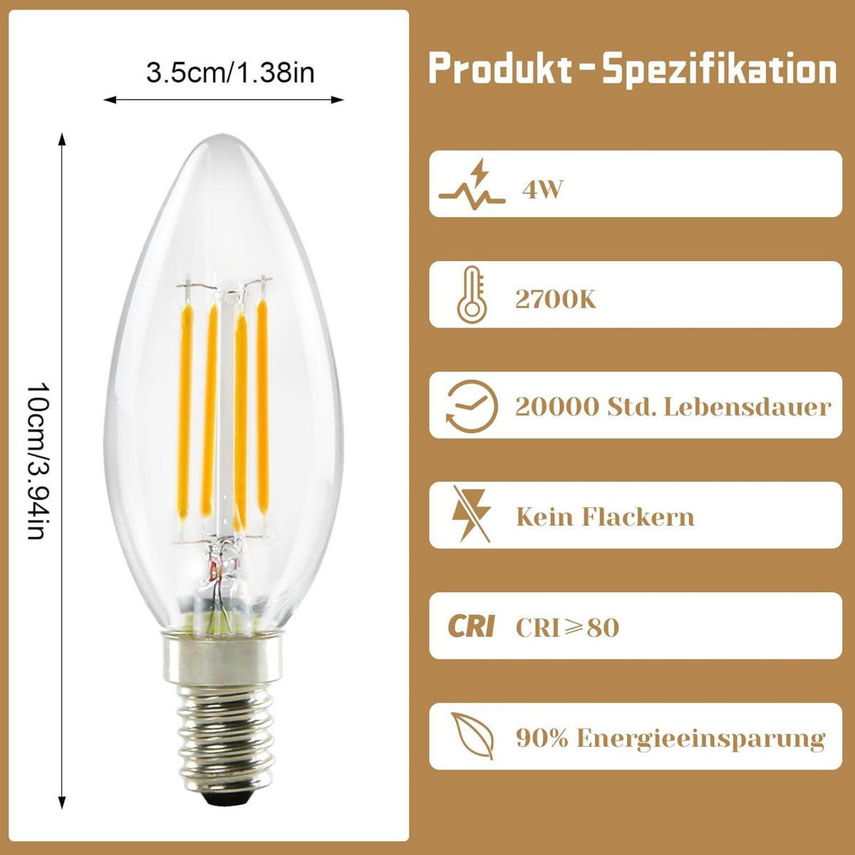 LED žárovky E27 4W (sada 6 ks) - průhledná, sklo (3.5/10cm) - Nettlife