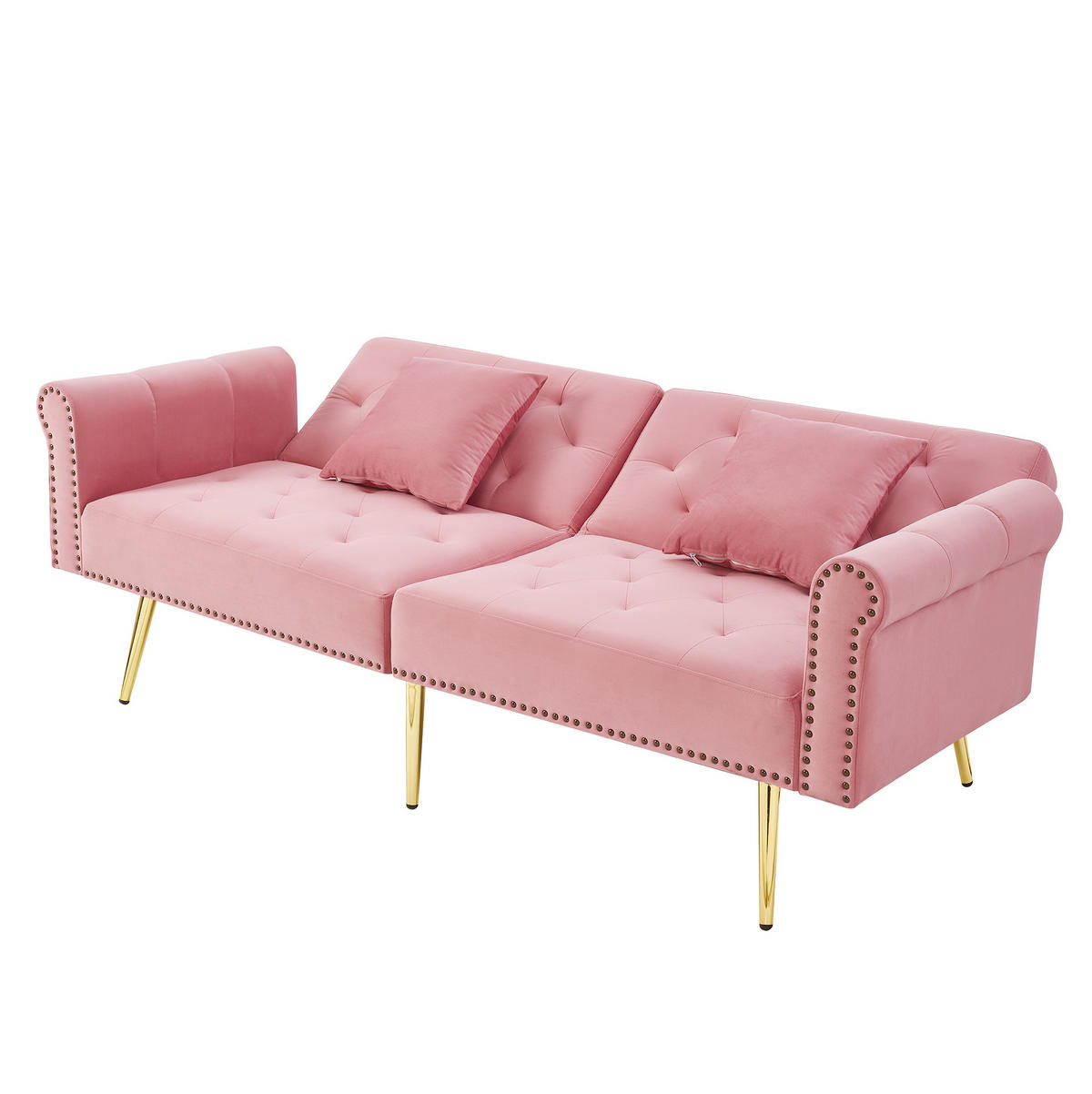 SCHLAFSOFA aus Samt 147x85 cm Pink mit 3-stufig verstellbarer Rückenlehne und 2 Kissen - Rosa, Kunststoff (75/70/173cm) - Modfu