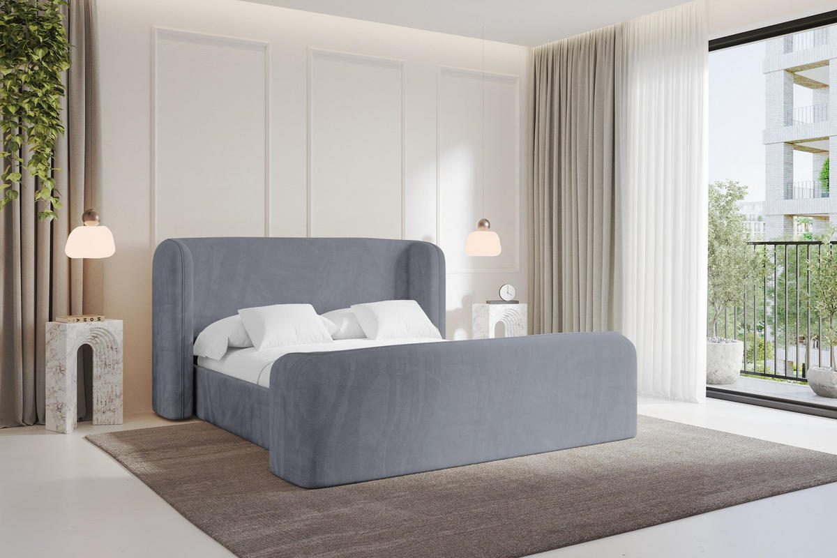 POLSTERBETT mit Bettkasten, Fußteil und Lattenrost, Boxbett ohne Matratze - ESTI-Z 160x200 Grau - Grau, Holzwerkstoff/Textil (160/200cm) - ALTDECOR