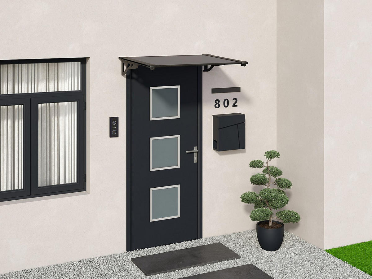 VORDACH - Aluminium - 150 x 90 cm - geneigt - Schwarz - KEPLER - Schwarz, Kunststoff (150/22/90cm) - Vente-Unique