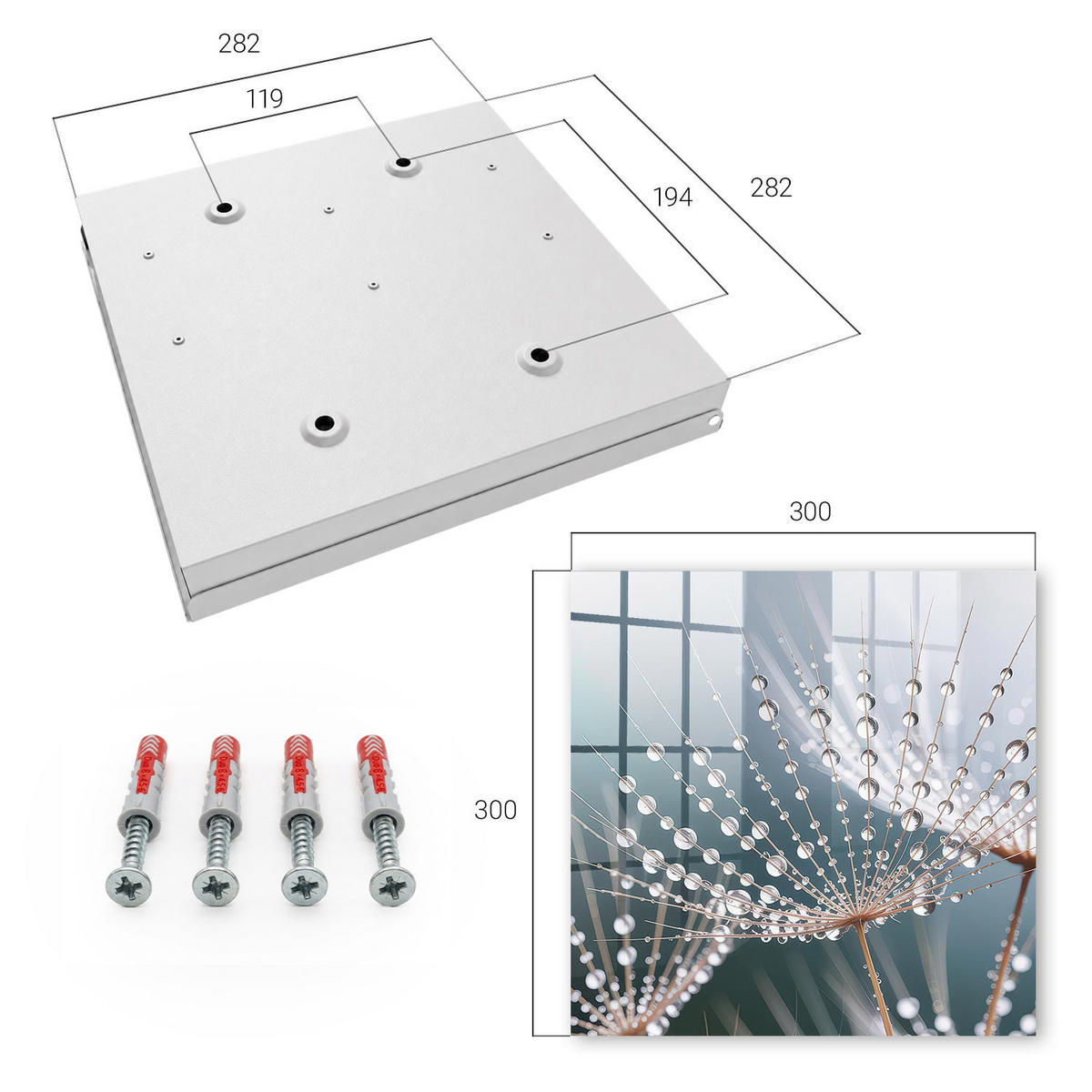 SCHLÜSSELBOX Weiß 30x30 cm – Türöffnung nach rechts - Wassertropfen - Weiß, Metall (30/30/5cm) - TULUP