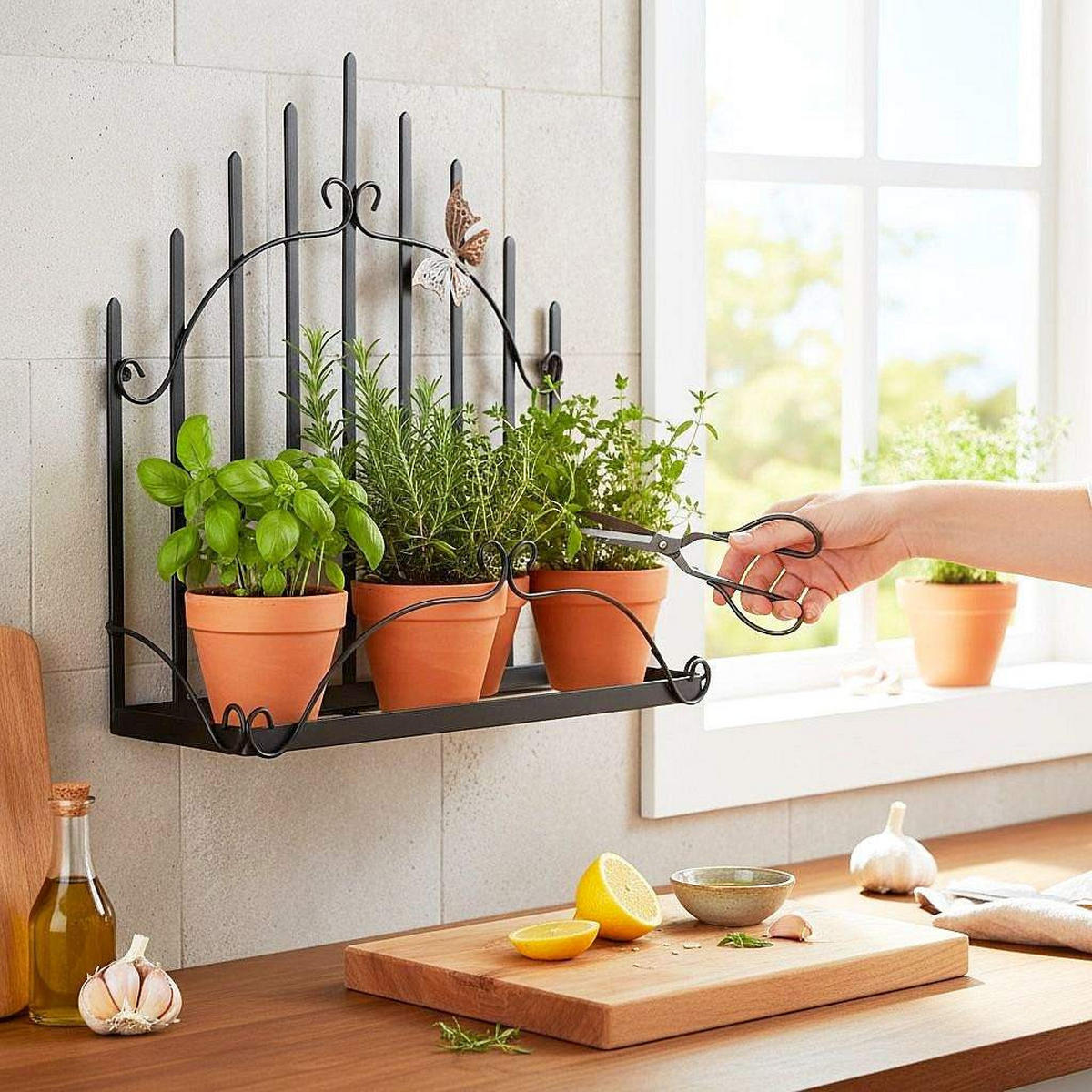 KÜCHENREGAL Wandregal Hängend Schwarz Metall 50 cm 96237 Kräuterregal - Schwarz, Metall (50/52/18cm) - DanDiBo