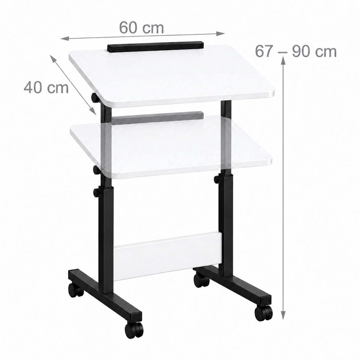 MASĂ Neagră reglabilă pe înălțime cu roți blat înclinabil formă C 67-90 cm - negru, material plastic/compozit lemnos (40/60/90cm) - Relaxdays