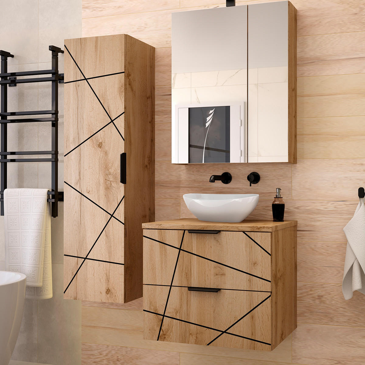 BADMÖBEL 60.6cm Teren 2er-Set Holz - Braun, Holzwerkstoff (60.6/52.2/46.5cm) - Petits-meubles