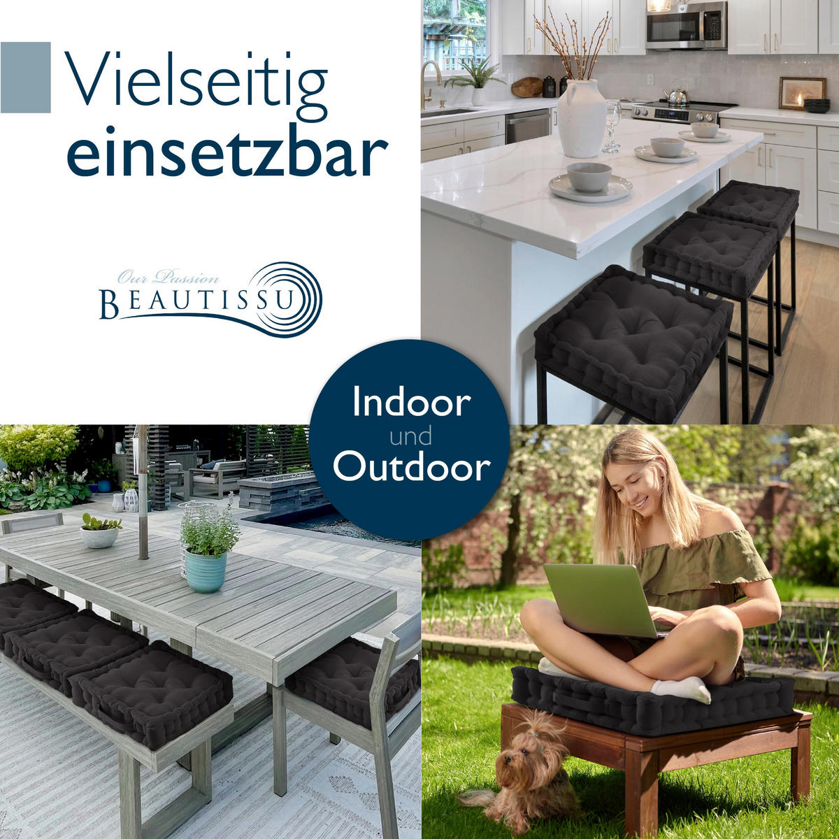 STUHLKISSEN Mila 50/50/10cm Anthrazit (4tlg) - Anthrazit, Textil (50/50/10cm) - Beautissu 