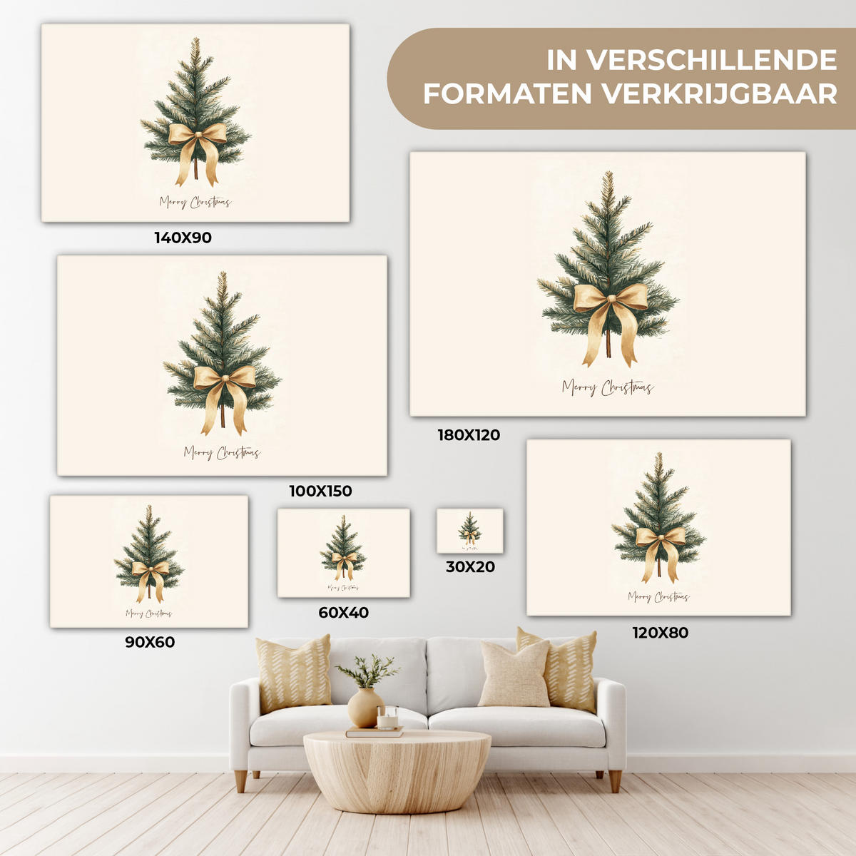 LEINWANDBILD Weihnachtsbaum - Weihnachten - Frohe Weihnachten - Beige Deko Schlafzimmer 30x20 cm - Sandfarben, Textil (30/20cm) - MuchoWow