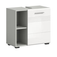 WASCHBECKENUNTERSCHRANK weiß Hochglanz, grau 60 cm, Soft-Close - Weiß Hochglanz/Silberfarben, Holzwerkstoff/Kunststoff (60/56/32cm) - Inn.Furn