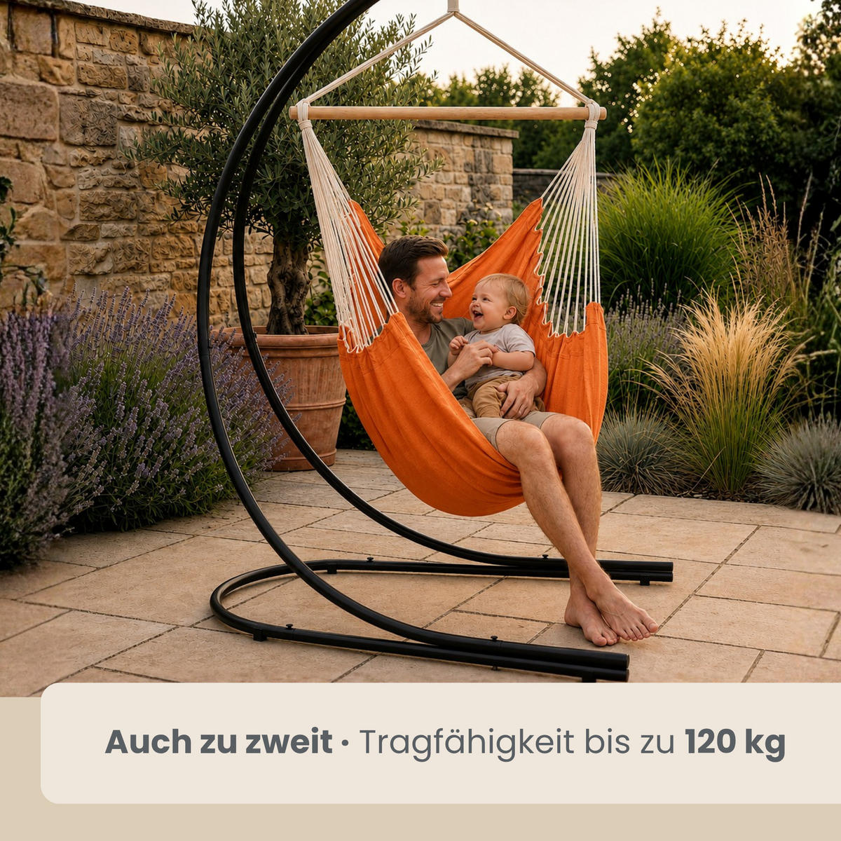XL HÄNGESTUHL mit Gestell 210/140 cm , Orange/Schwarz - Orange, Textil (140/210/160cm) - Amanka