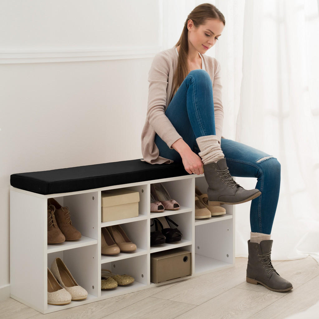 Thumbnail - tectake Schuhschrank, Schwarz, Weiß, Holz, Rechteckig, 30x48x103.5 cm, Garderobe, Garderobenbänke, Schuhbänke