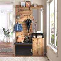 GARDEROBENSET Spiegel Haken Schuhbank - Schwarz, Holz (105/191.5/40cm) - LEBENLANG