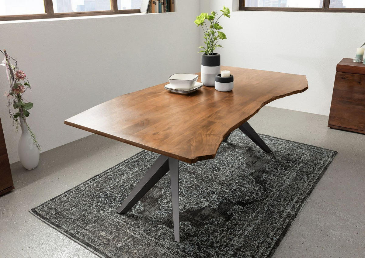 BAUMTISCH Akazie 140x90x76 natur lackiert Beine anthrazit matt FREEFORM 4 #13 - Braun, Holz (90/140/76cm) - Massivmoebel24