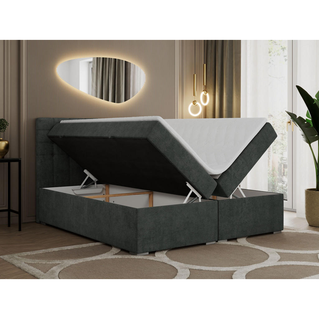 Thumbnail - MKS Boxbett, Dunkelgrau, Textil, 2-Sitzer, H3, Rechteckig, 140x200 cm, Schlafzimmer, Betten, Boxspringbetten