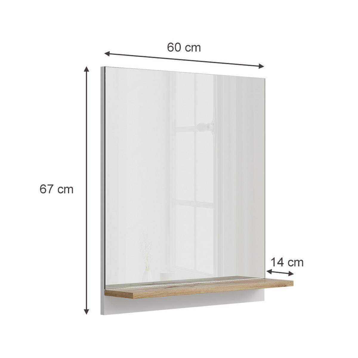 BADSPIEGEL Marelle Weiß 60 x 67 cm mit Regal - Weiß/Eiche Artisan, Holzwerkstoff (60/67/14cm) - Vicco