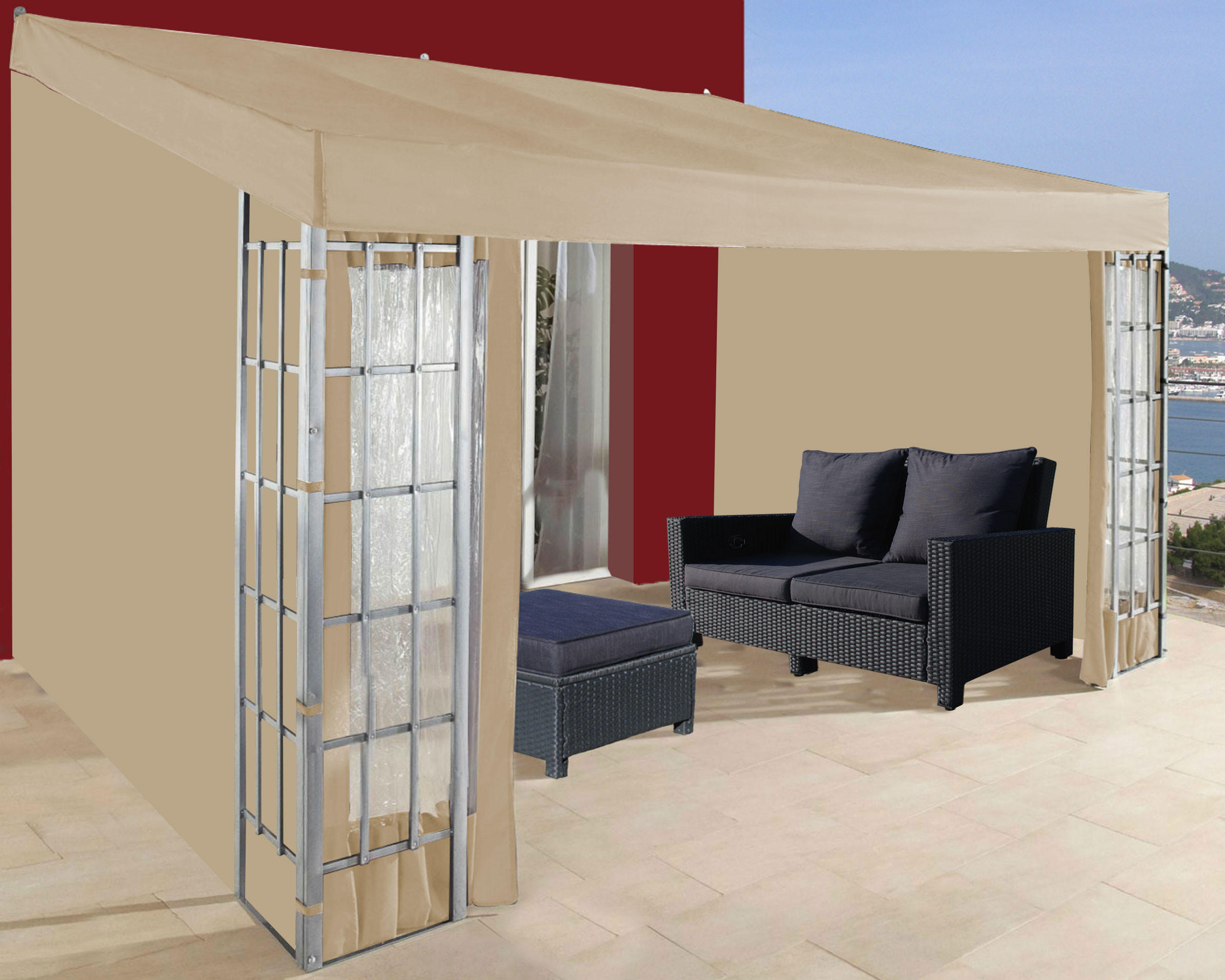 3 Seitenteile Anbaupergola Alu Optik 3x4m Sand - Beige, Textil (400/300cm) - QUICK STAR