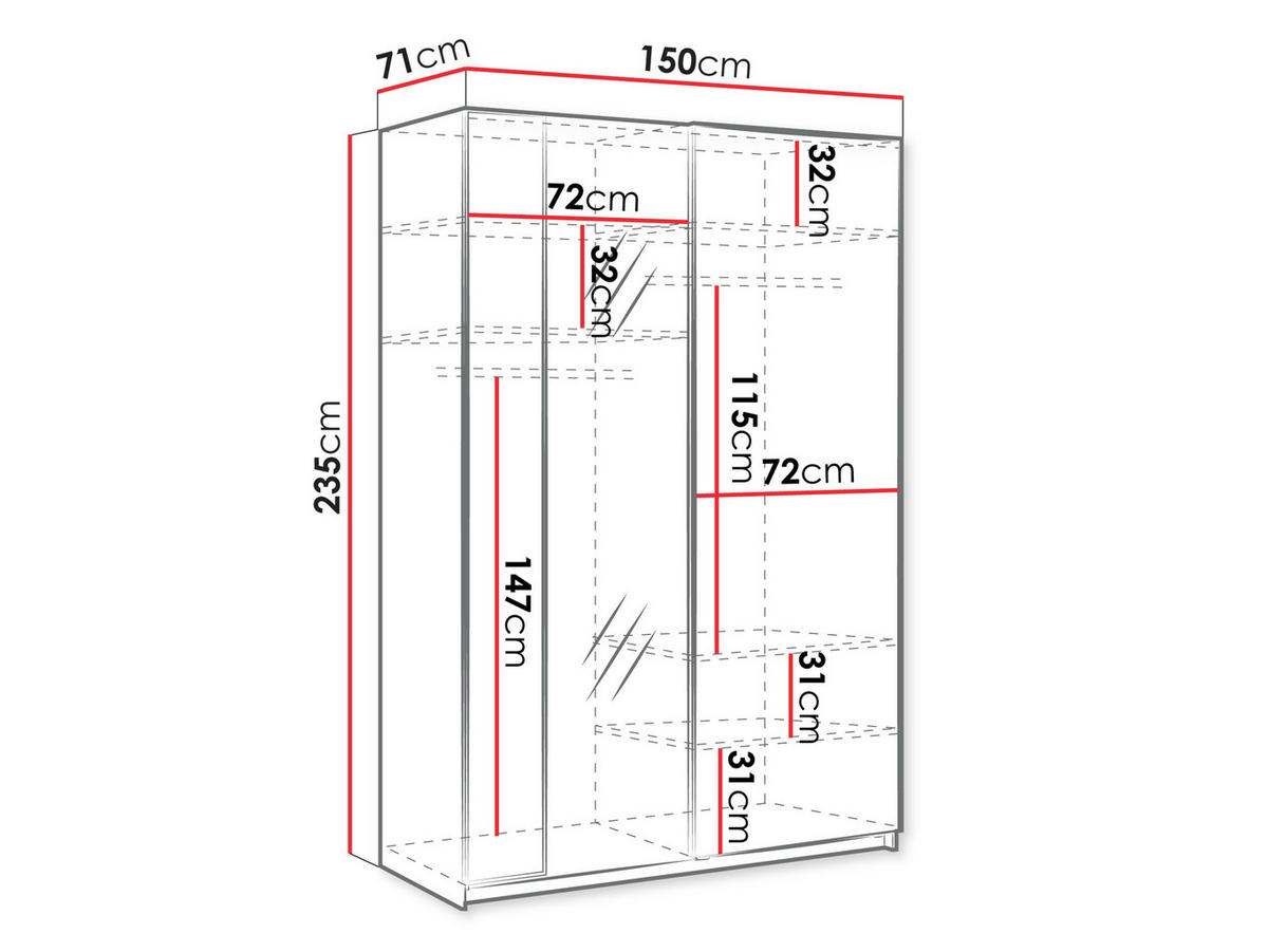 SCHIEBETÜRENSCHRANK Maxi 2D 150 MX02 - Weiß, Holzwerkstoff (150/235/71cm) - MIRJAN24