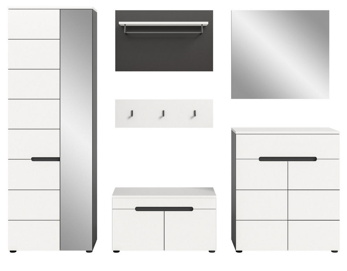 GARDEROBEN-SET 6-teilig in weiß, grau 255 cm, Komplettset mit Soft-Close, Cooper - Schwarz/Weiß, Glas/Holzwerkstoff (255/190/37cm) - Inn.Furn
