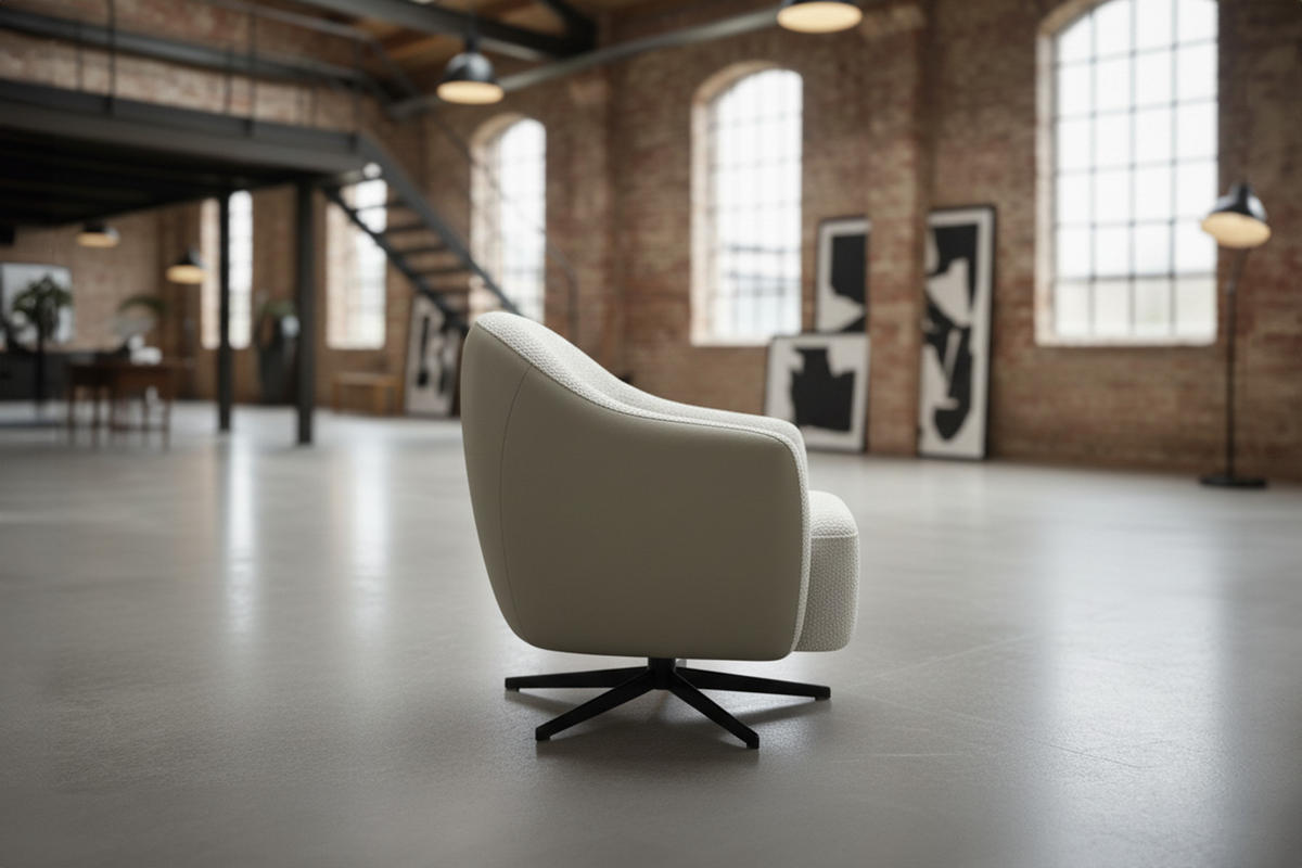 DREHSESSEL BRITTO Cremeweiß Kunstleder, Bouclé Drehbar (360°) - Creme/Schwarz, Textil/Metall (81/85/83cm) - KAWOLA