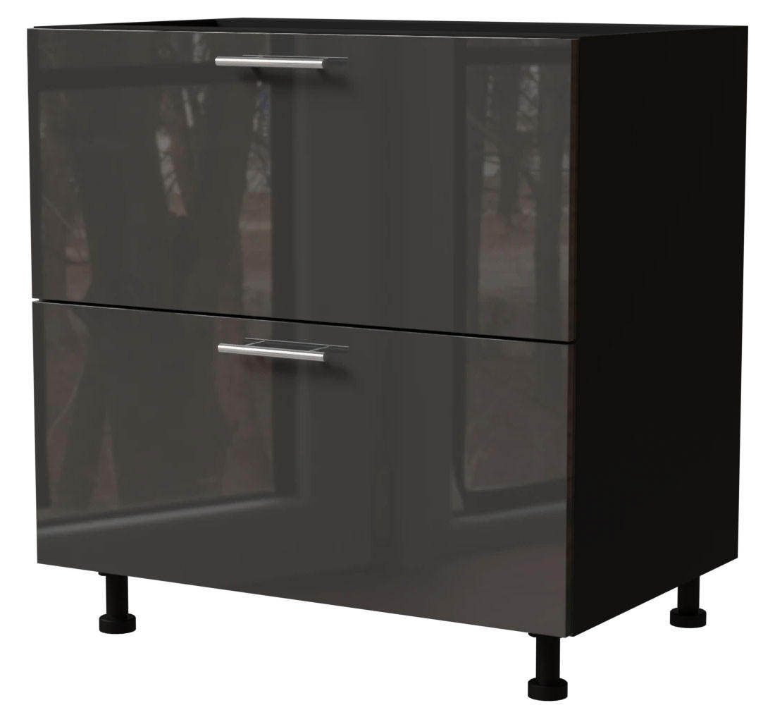 SCHUBLADENUNTERSCHRANK Essen D2A/80/1A Graphit Hochglanz / Schwarz Matt 80 / 50 / 82cm - Schwarz/Graphitfarben, Holz/Holzwerkstoff (80/82/50cm) - Feldmann-Wohnen