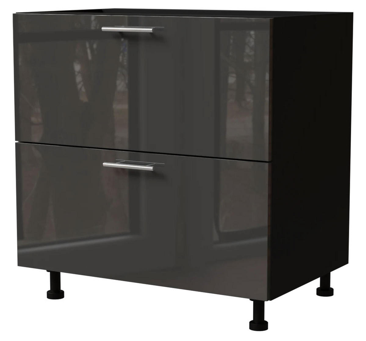 SCHUBALADENUNTERSCHRANK Essen D2A/90/1A Graphit Hochglanz / Schwarz Matt 90 / 50 / 82cm - Schwarz/Graphitfarben, Holz/Holzwerkstoff (90/82/50cm) - Feldmann-Wohnen