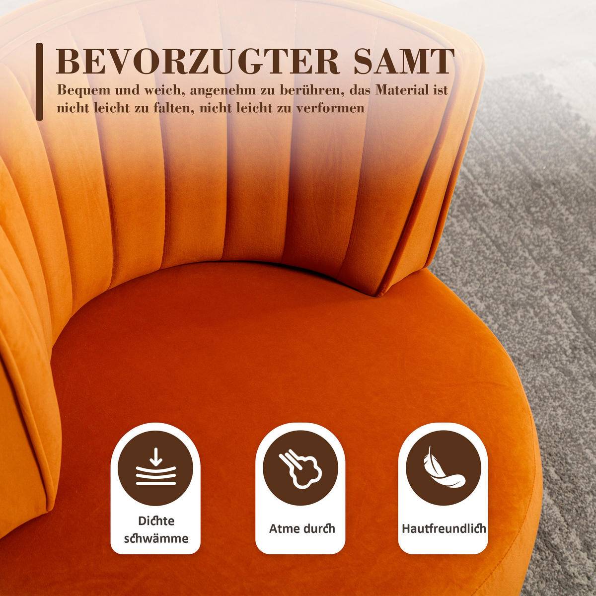 STUHL, Samt, 360° drehbar, 62,5/62/69,5 cm, Orange - Orange, Textil (62/69.5/62.5cm) - Redom