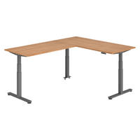 ECKSCHREIBTISCH elektrisch höhenverstellbar L-Form 240/180/74 cm in Nussbaumfarben/Graphitfarben - Nussbaumfarben/Graphitfarben, Holzwerkstoff (240/180/74cm) - bümö