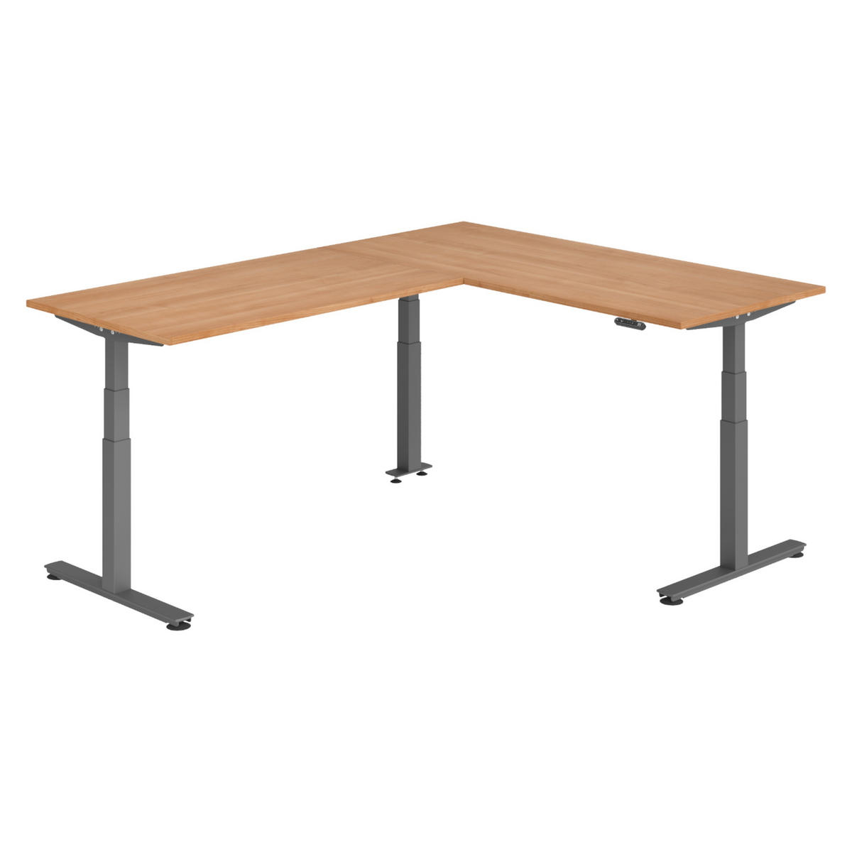 ECKSCHREIBTISCH elektrisch höhenverstellbar L-Form 240/180/74 cm in Nussbaumfarben/Graphitfarben - Nussbaumfarben/Graphitfarben, Holzwerkstoff (240/180/74cm) - bümö