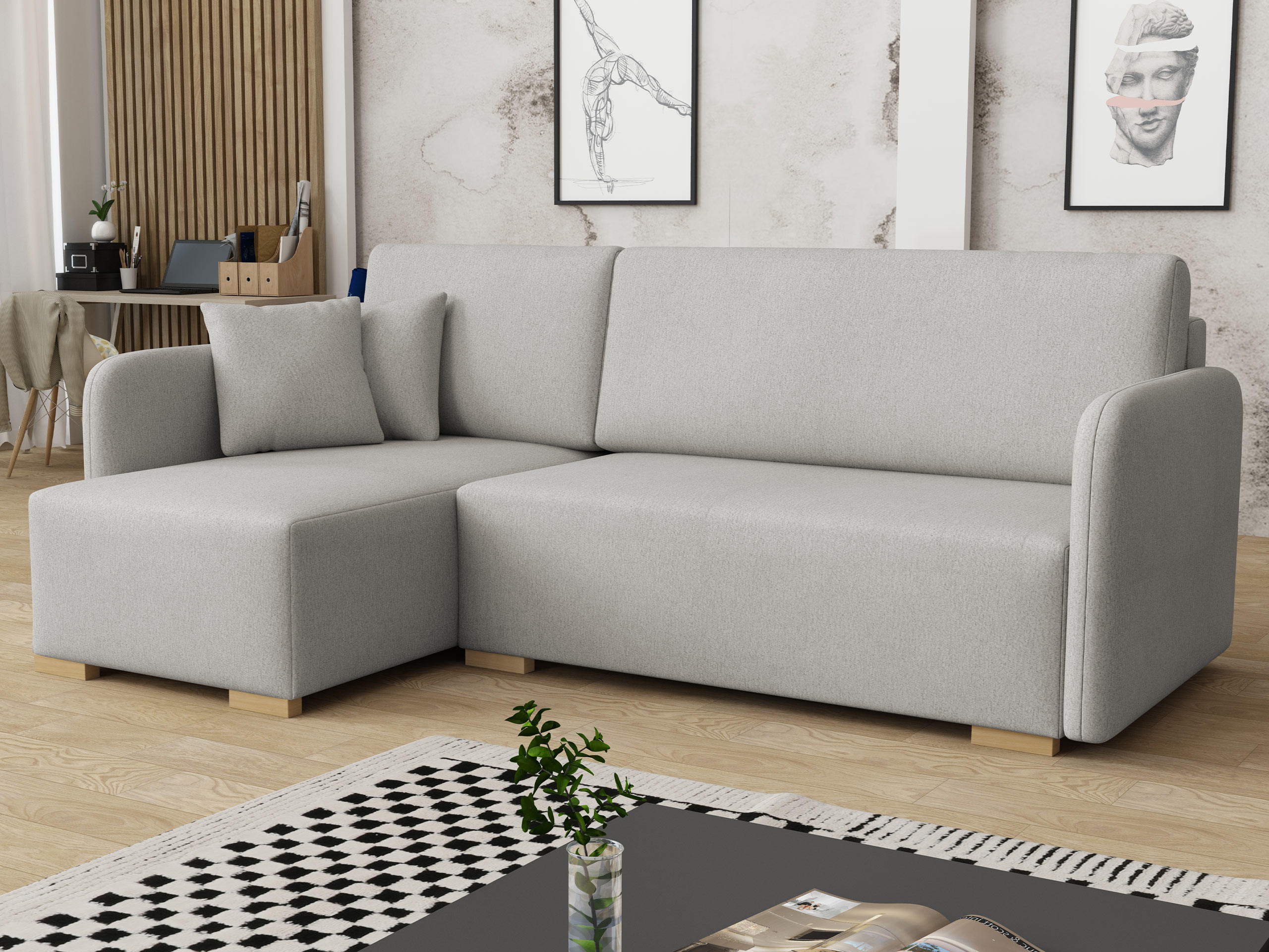 ECKSOFA Como L - Naturfarben/Grau, Holz/Textil (220/140cm) - MIRJAN24