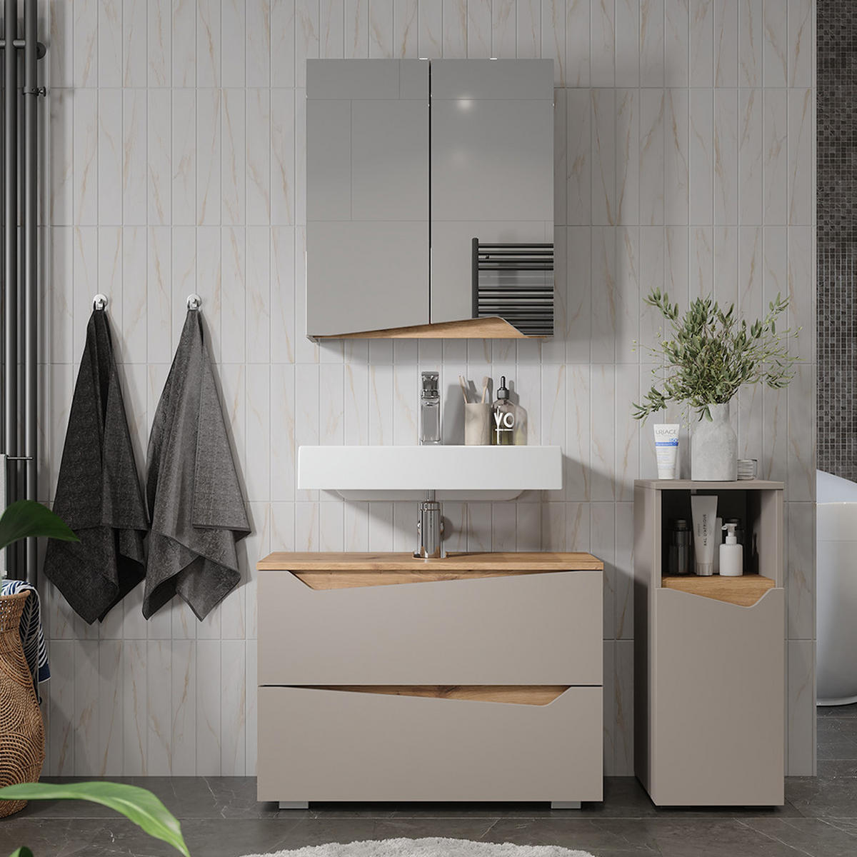 KOUPELNOVÝ NÁBYTEK Marelle Greige/Umělec - šedobéžová/dub artisan, kompozitní dřevo (80/57.5/35cm) - Vicco