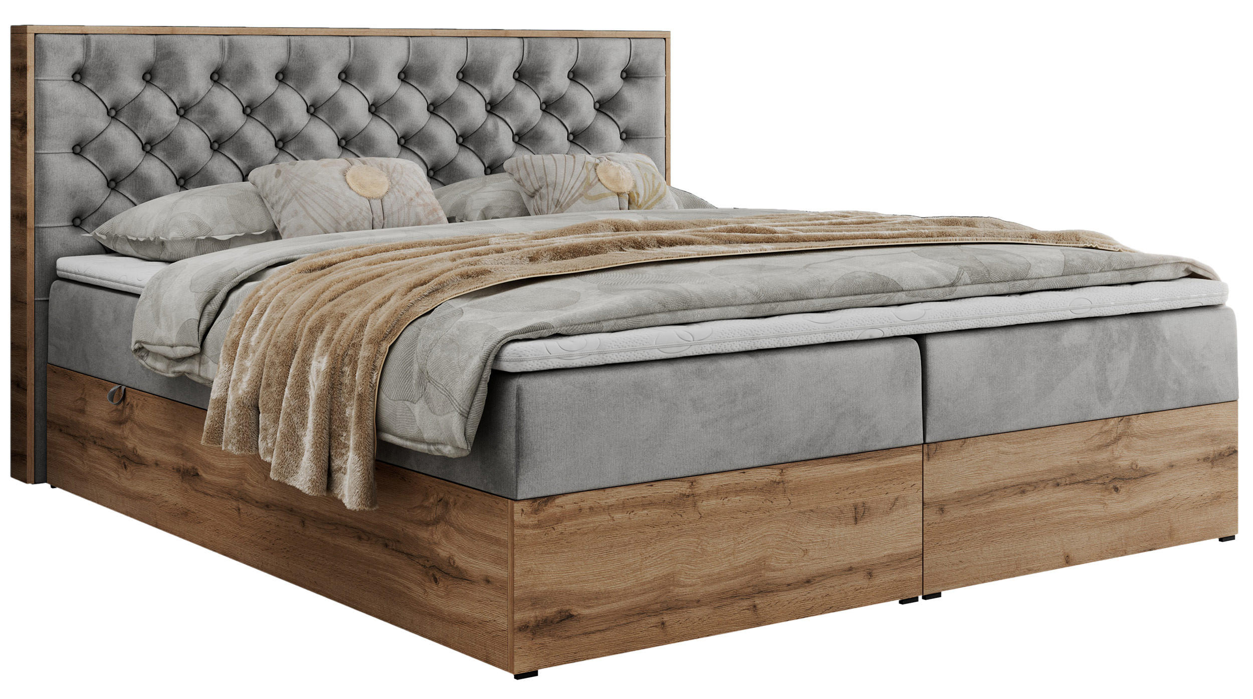 BOXBETT ALBERO 3 - 120/200 Hellgrau Velvet - H3 - Hellgrau, Holz/Textil (120/200cm) - MKS