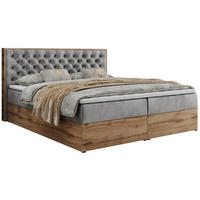 BOXBETT ALBERO 3 - 120/200 Hellgrau Velvet - H3 - Hellgrau, Holz/Textil (120/200cm) - MKS