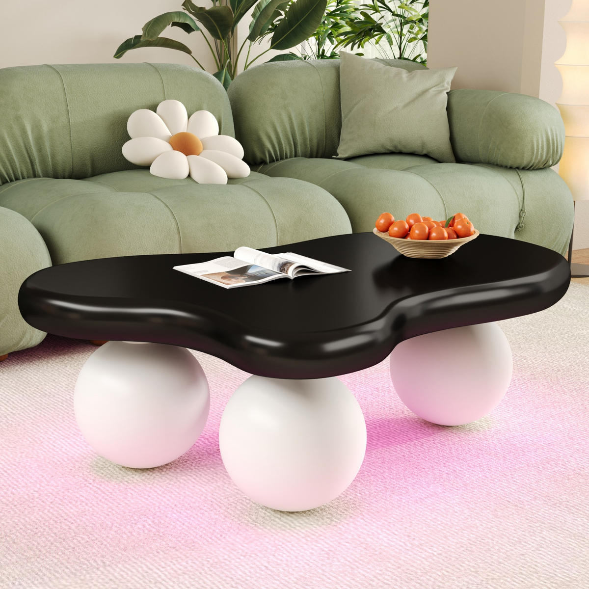 COUCHTISCH Wolkenform LED rund weiß - Schwarz, Holz (62.5/95/32cm) - LEBENLANG