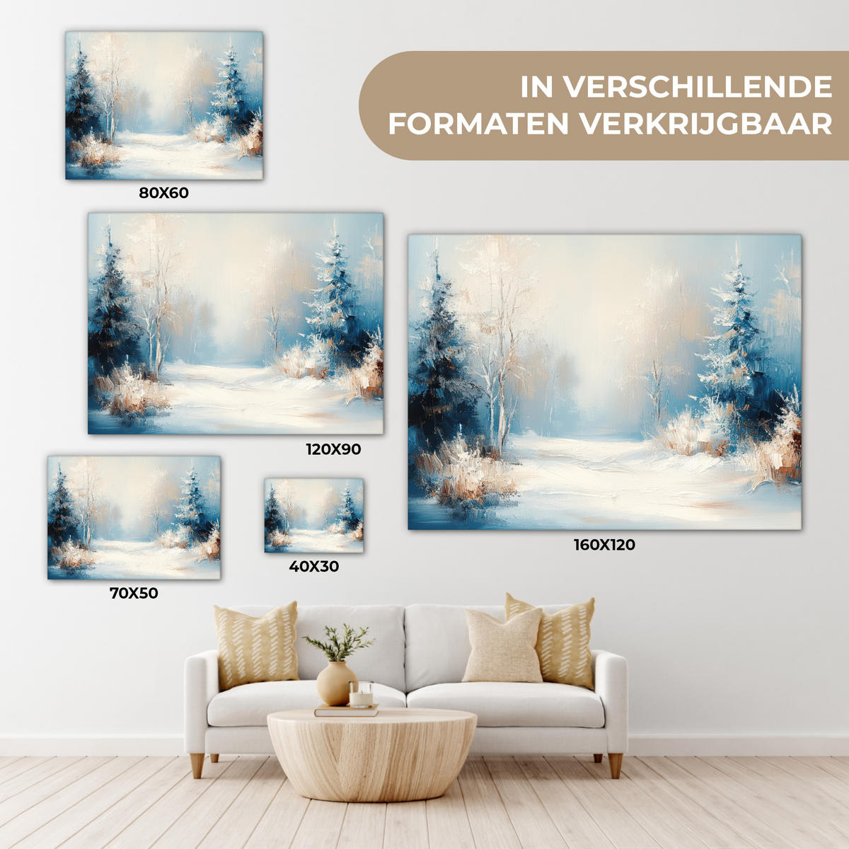 LEINWANDBILD Wald - Winter - Natur - Abstrakt - Schnee Wandbilder 80x60 cm - Weiß, Textil (80/60cm) - MuchoWow