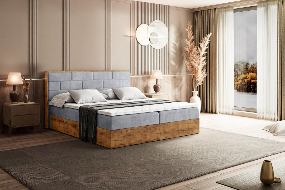 BOXBETT mit Matratze H4 und Lattenrost - LOLLI8 - 200x200 - Hellgrau - Grau, Holzwerkstoff/Kunststoff (200/200cm) - ALTDECOR