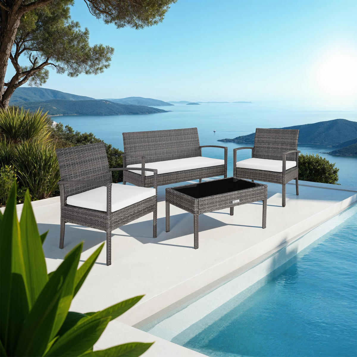 RATTAN SITZGRUPPE Sparta,schlanke Gestelle,grau - Grau, Kunststoff - tectake