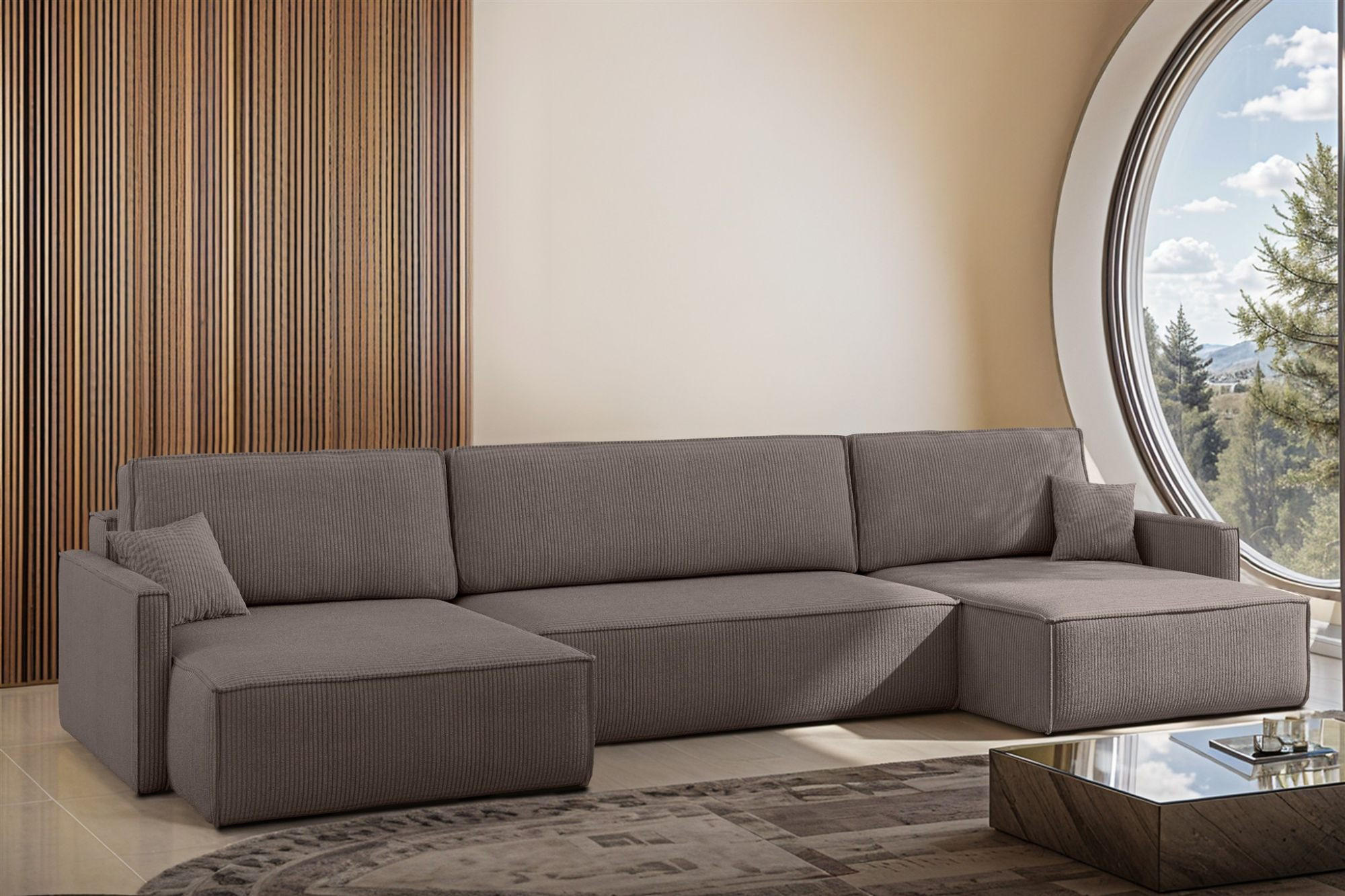 WOHNLANDSCHAFT Louis Scala - Taupe, Holzwerkstoff/Textil (348/83/142cm) - Fun Möbel