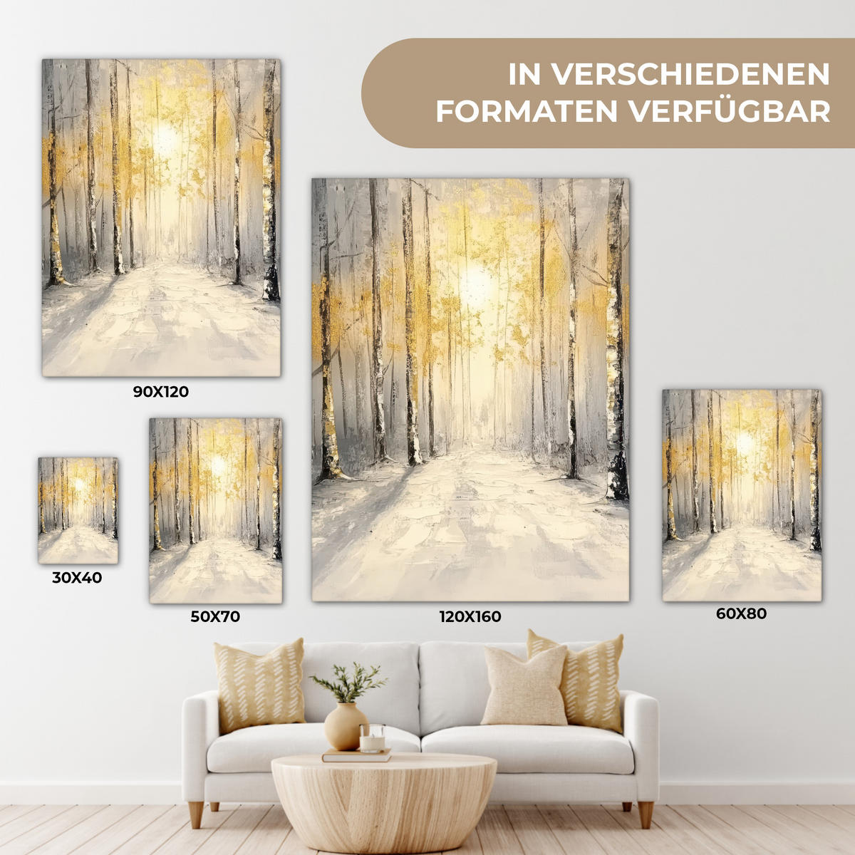 LEINWANDBILD Winter - Abstrakt - Schnee - Natur - Sonne 60x80 cm - Grau, Textil (60/80cm) - MuchoWow