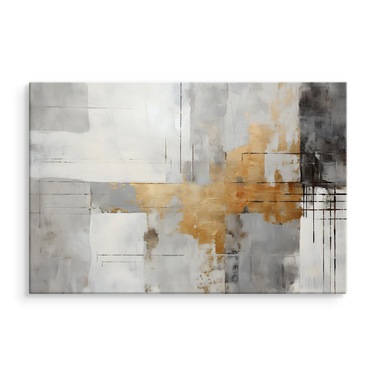 LEINWANDBILD Abstraktion Moderne Kunst 120x80 - Beige/Schwarz, Textil (120/80cm) - Muralo