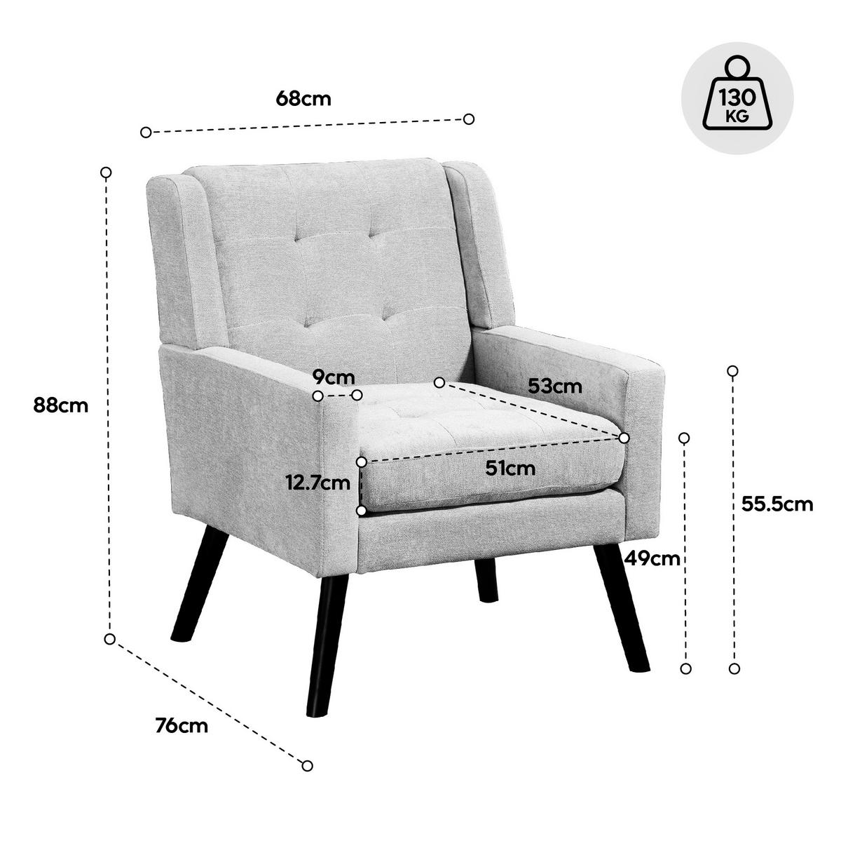 POLSTERSTUHL Leinen mit Tufting, Massivholzbeinen 68/76/88 cm Beige 130 kg - Beige, Textil (76/88/68cm) - Redom