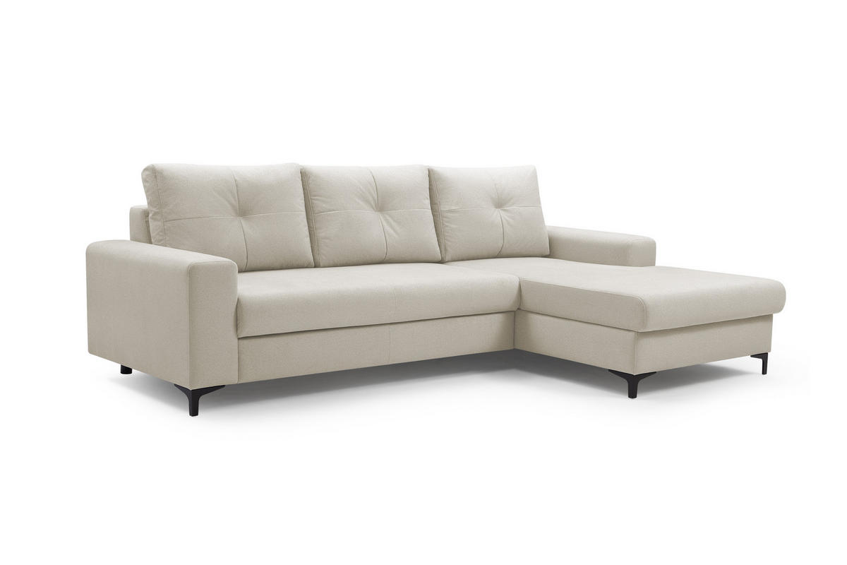 ECKSOFA AVRA L-förmig, mit Stauraumbehälter-in RINO-Stoff, Komfort & Eleganz, lose Rückenkissen, freistehend, RECHTS 251x165x85 cm Beige - Beige, Holz/Textil (251/165cm) - DomoHome