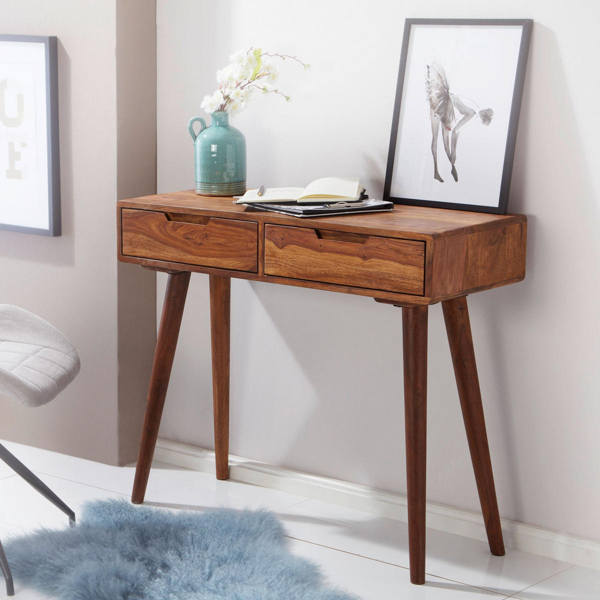 KONSOLENTISCH – Massivholz, 90 cm, handgefertigt, Landhausstil - Braun, Holz (36/90/76cm) - KADIMA DESIGN