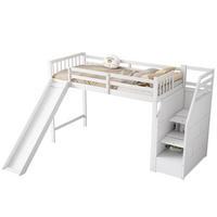 HOCHBETT 90/200 cm, Weiß mit Rutsche und Ablageleiter, ohne Matratze - Weiß, Holz (90/200cm) - MIVRAY