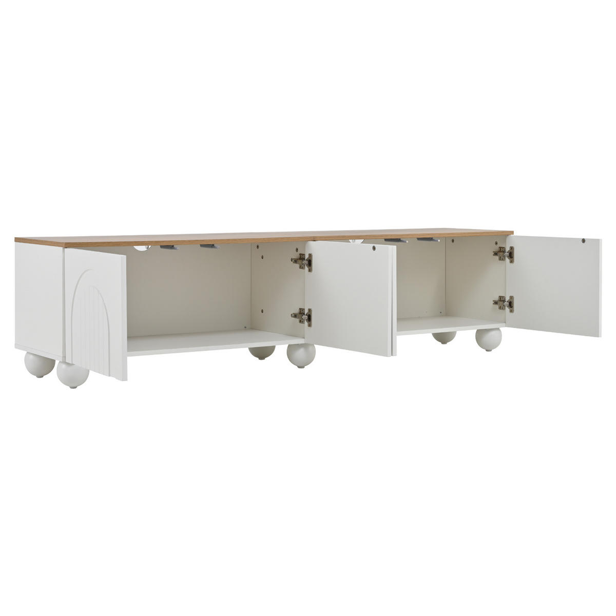 LOWBOARD DE-40370 4 Türen mit geschwungenem Rillen-Design Weiß - Weiß, Holzwerkstoff (180/45/40cm) - ComfortXL
