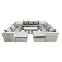 BALKONMÖBEL-SET Polyrattan Hellgrau-Mix 13-teilig - Hellgrau/Grau, Glas/Kunststoff - Fimous